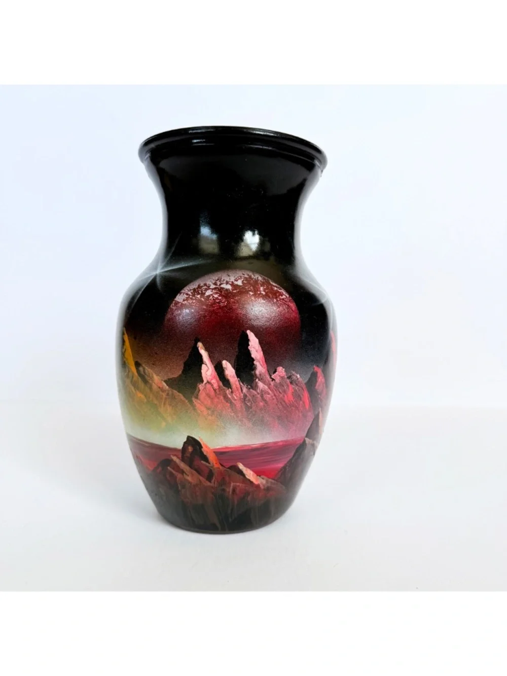 Handpainted Cosmic Galaxy Celestial Space Mountain Landscape Art Vase